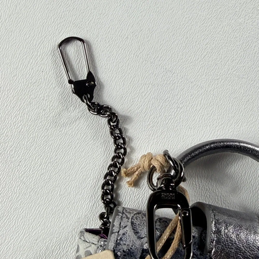 Hobo Silver Snakeskin Leather Mini Bag Charm‎ Pouch O-Ring Handle New